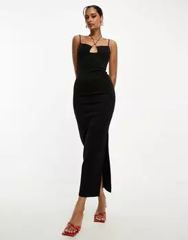 Черное платье миди с чашечками и чашечками на бретелях ASOS DESIGN