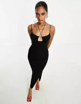 Черное платье миди с чашечками и чашечками на бретелях ASOS DESIGN