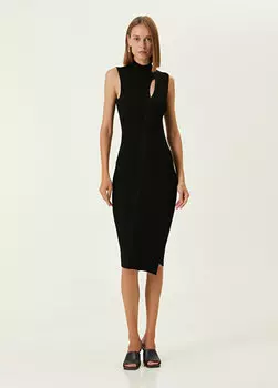 Черное платье-миди с детальным вырезом Versace