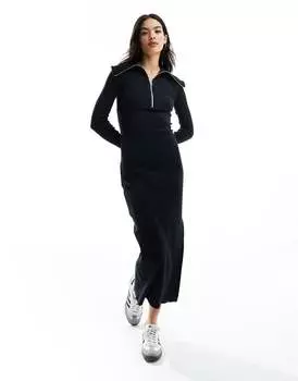 Черное платье миди с длинными рукавами и молнией Miss Selfridge