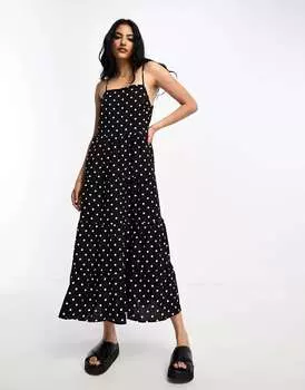 Черное платье миди с квадратным вырезом и трапециевидным вырезом Lola May