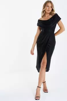 Черное платье миди с оборками QUIZ Clothing