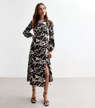 Черное платье-миди с открытой спиной и животным принтом New Look, черный