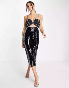 Черное платье миди с потертостями и пайетками ASOS