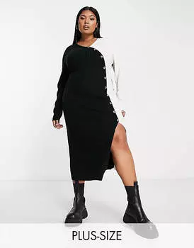 Черное платье миди с пуговицами и запахом River Island Plus