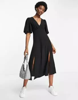 Черное платье миди с рукавами ангела ASOS DESIGN