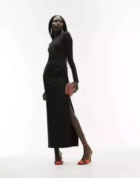 Черное платье миди с сетчатыми вставками Topshop