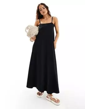 Черное платье миди с трапецией и бретелями ASOS