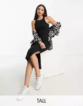 Черное платье миди с воротником-борцовкой Pieces Tall