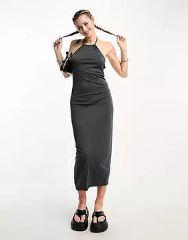 Черное платье миди с воротником-бретелькой Noisy May