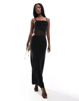 Черное платье миди с вырезами и бретелями ASOS DESIGN