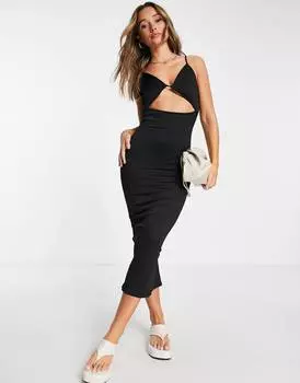 Черное платье миди с вырезами и вырезами на груди ASOS DESIGN