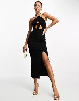 Черное платье миди с вырезами на шее ASOS DESIGN