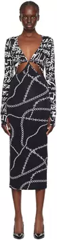 Черное платье-миди с вырезом в стиле граффити Versace Jeans Couture