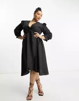 Черное платье миди с запахом AX Paris Plus