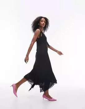 Черное платье миди с завязками на плечах Topshop