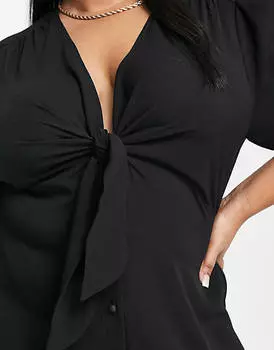Черное платье миди с завязкой на пуговицах спереди ASOS DESIGN Curve
