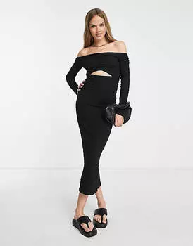 Черное платье миди с жатым принтом ASOS DESIGN