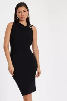 Черное платье миди с золотой пряжкой QUIZ Clothing