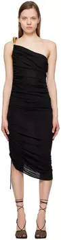 Черное платье-миди со сборками Bottega Veneta