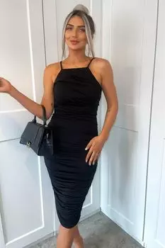 Черное платье миди со складками AX Paris, черный