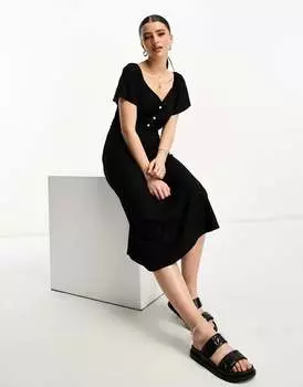 Черное платье миди Vero Moda из льна с развевающимися рукавами