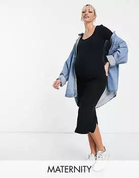 Черное платье миди в рубчик River Island Maternity