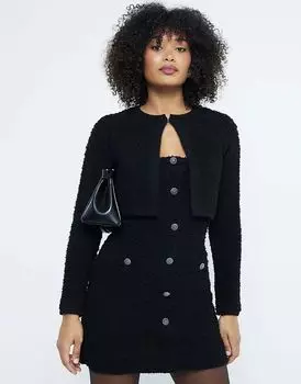 Черное платье мини-бандо из букле River Island