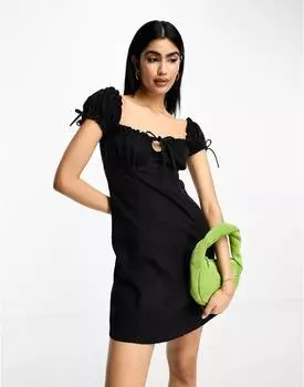Черное платье мини из мягкого денима с рюшами на рукавах ASOS DESIGN