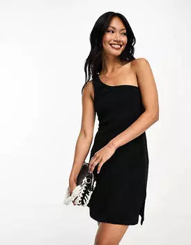 Черное платье мини на одно плечо крючком ASOS DESIGN