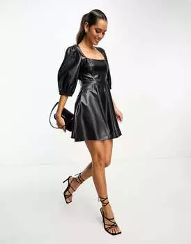 Черное платье мини-приталенного кроя с эффектом кожи ASOS