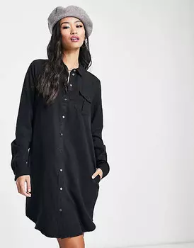 Черное платье мини-рубашки на пуговицах Vero Moda
