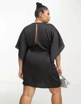 Черное платье мини с атласным лифом и рукавами-ангелками ASOS DESIGN Curve