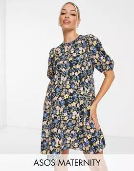 Черное платье мини с короткими рукавами ASOS DESIGN Maternity