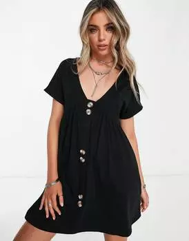 Черное платье мини с короткими рукавами и крупными пуговицами ASOS DESIGN