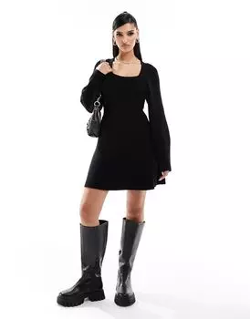Черное платье мини с квадратным вырезом и пуговицами River Island