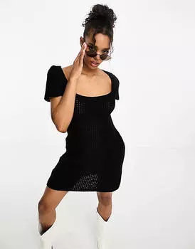 Черное платье мини с квадратным вырезом крючком ASOS DESIGN