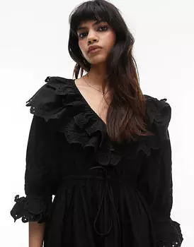 Черное платье мини с оборками Topshop