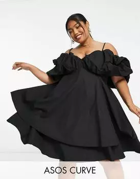 Черное платье мини с пуговицами ASOS LUXE Curve Curve