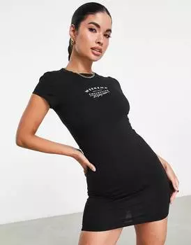 Черное платье мини с рисунком спереди и коротким рукавом ASOS Weekend Collective