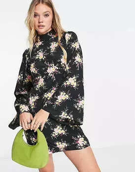 Черное платье мини с рукавами-фонариками River Island