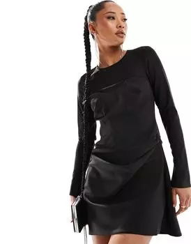 Черное платье мини с сетчатыми рукавами и корсетом ASOS DESIGN