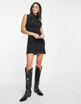 Черное платье мини с выращенным вырезом и рюшами по бокам ASOS DESIGN