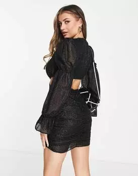 Черное платье мини с вырезами и рюшами на пуговицах спереди ASOS DESIGN