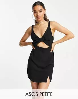 Черное платье мини с вырезами и узлом спереди ASOS DESIGN Petite