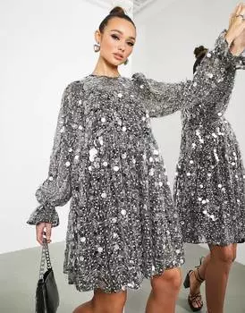Черное платье мини с вышивкой пайетками ASOS EDITION