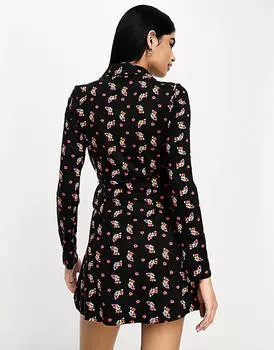 Черное платье мини с запахом и длинными рукавами и воротником ASOS DESIGN