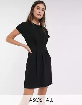 Черное платье мини со сборками на талии ASOS DESIGN Tall