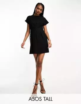 Черное платье мини со сборками на талии ASOS DESIGN Tall