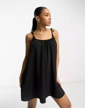 Черное платье мини-трапеции с завязанными бретелями ASOS